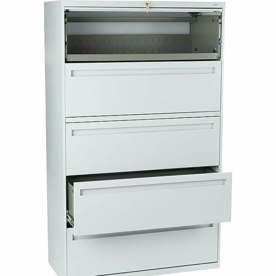 * Hon Brigade 700 Series Lateral File, 5-Drawer, 64Hx42Wx19-1/4 D, Light Grey