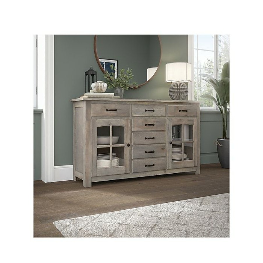 * Bush Furniture Leonis 3-Drawer Buffet Cabinet, Letter/Legal, Lakewood Gray, 62 (Lnt162Lgsu)