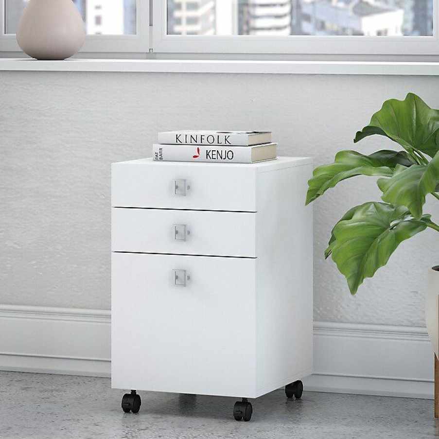 * Office By Kathy Ireland Echo 3 Drawer Mobile File Cabinet, Pure White/Pure White (Ki60101-03)