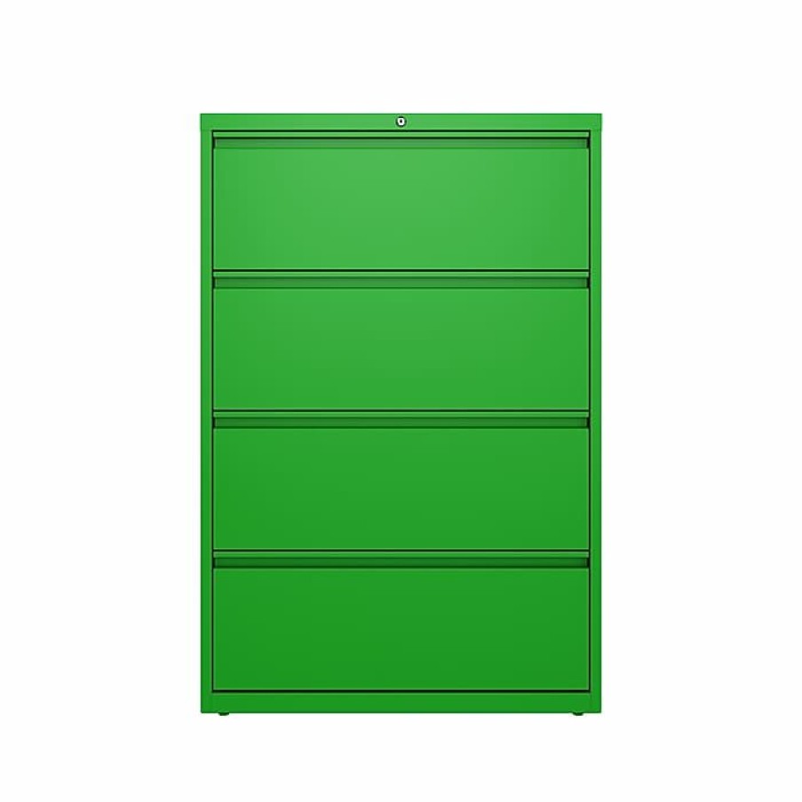 * Hirsh Hl10000 Series 4-Drawer Lateral File Cabinet, Locking, Letter/Legal, Screaming Green, 36 (24256)