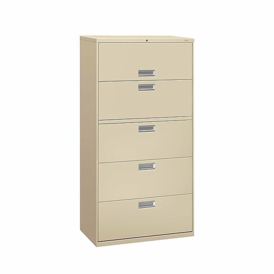 * Hon Brigade 600 Series 5-Drawer Lateral File Cabinet, Locking, Letter/Legal, Putty/Beige, 36 W (H685.L.L)