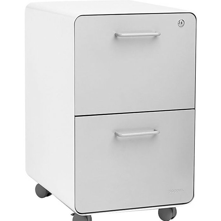 * Poppin White + Light Gray Stow File Cabinet With Casters, 2-Drawer, Letter/Legal Size