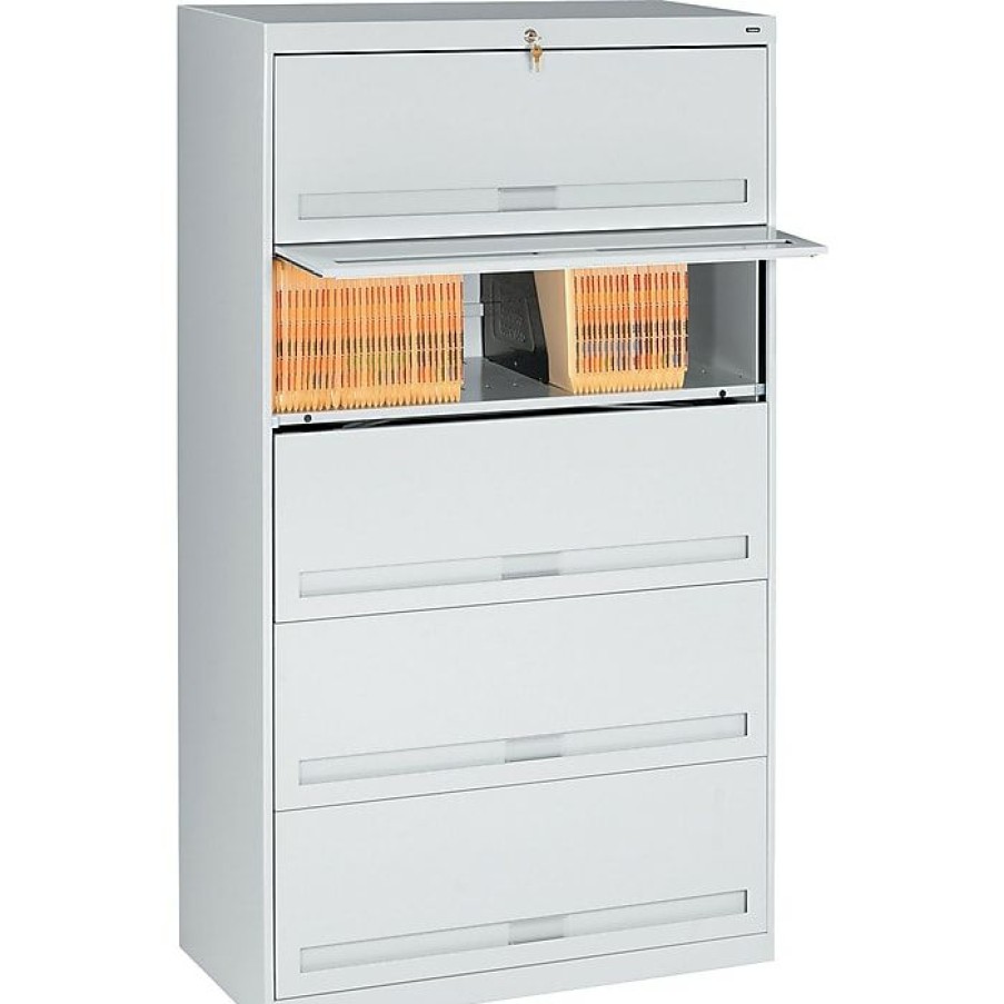 * Tennsco Closed Fixed Shelf Lateral File, Light Gray, 5-Shelf, 63 1/2 H