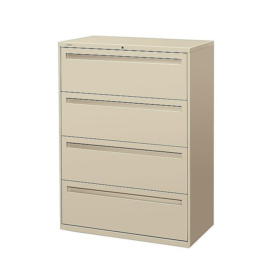 * Hon Brigade 700 Series 4-Drawer Lateral File Cabinet, Locking, Letter/Legal, Putty, 42 W (H794.L.L)