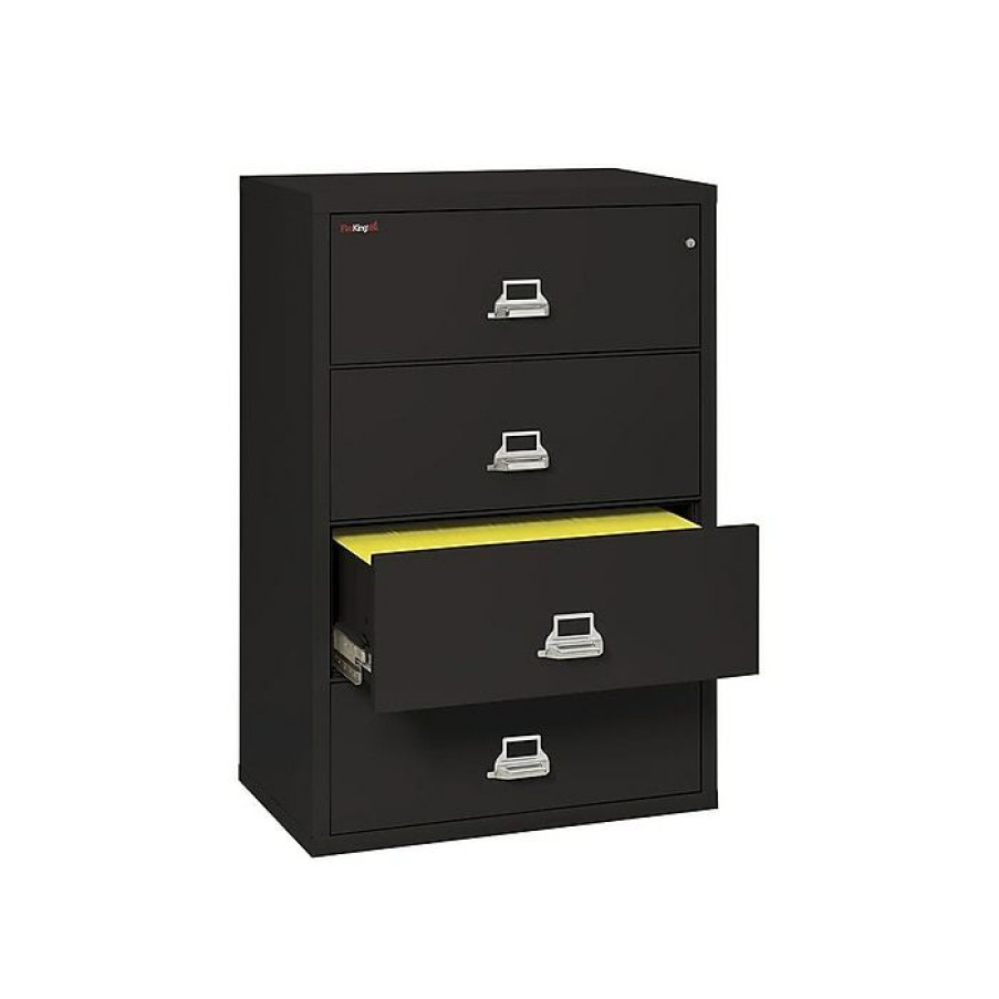 * Fireking Classic 4-Drawer Lateral File Cabinet, Fire Resistant, Letter/Legal, Black, 37.5 W Dock (4-3822-Cbl)