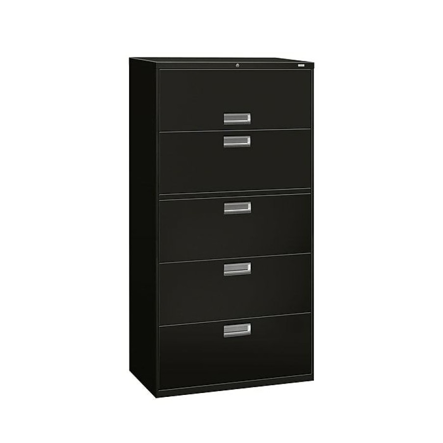 * Hon Brigade 600 Series 5-Drawer Lateral File Cabinet, Locking, Letter/Legal, Black, 36 W (H685.L.P)