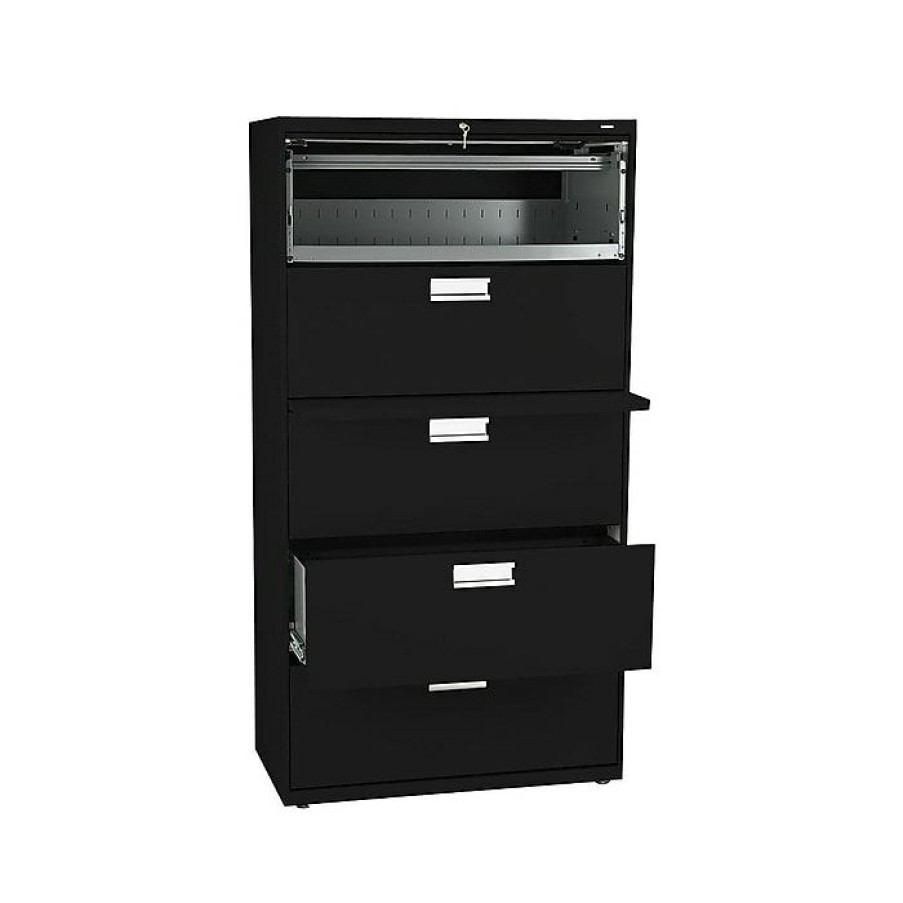 * Hon Brigade 600 Series 5-Drawer Lateral File Cabinet, Locking, Letter/Legal, Black, 36 W (H685.L.P)