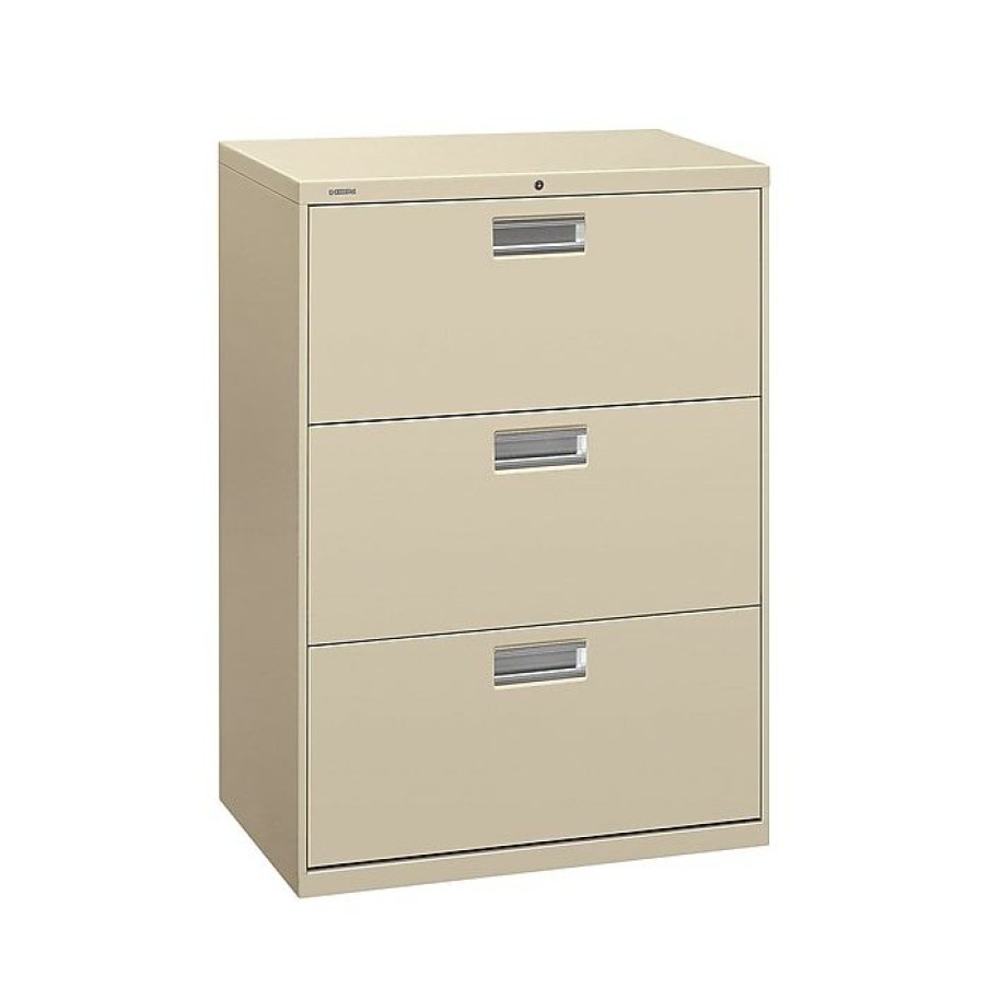 * Hon Brigade 600 Series 3-Drawer Lateral File Cabinet, Locking, Letter/Legal, Putty/Beige, 30 W (H673.L.L)