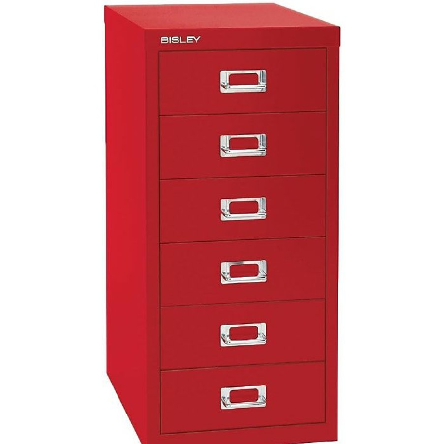 * Bindertek Bisley Six Drawer Steel Multidrawer File Cabinet, Red, Letter/A4 (Md6-Rd)