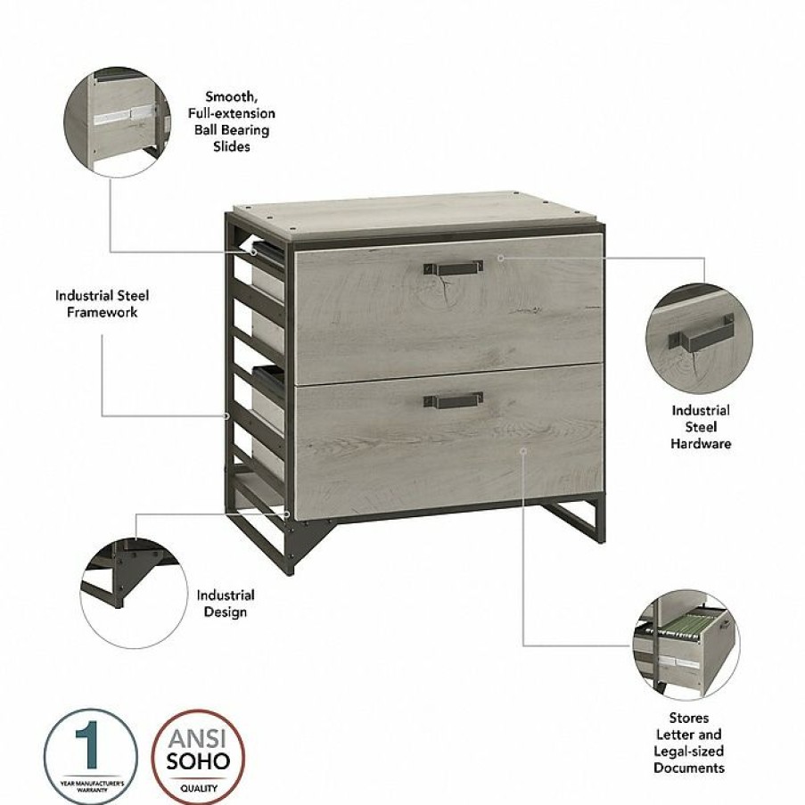 * Bush Furniture Refinery 2-Drawer Lateral File Cabinet, Letter/Legal, Cottage White, 32 (Rff132Cwh-03)