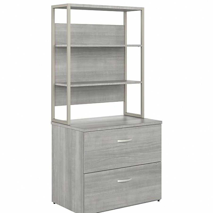 * Bush Business Furniture Hybrid 2-Drawer Lateral File Cabinet With Shelves, Letter/Legal, Platinum Gray, 36 W (Hyb018Pgsufa)