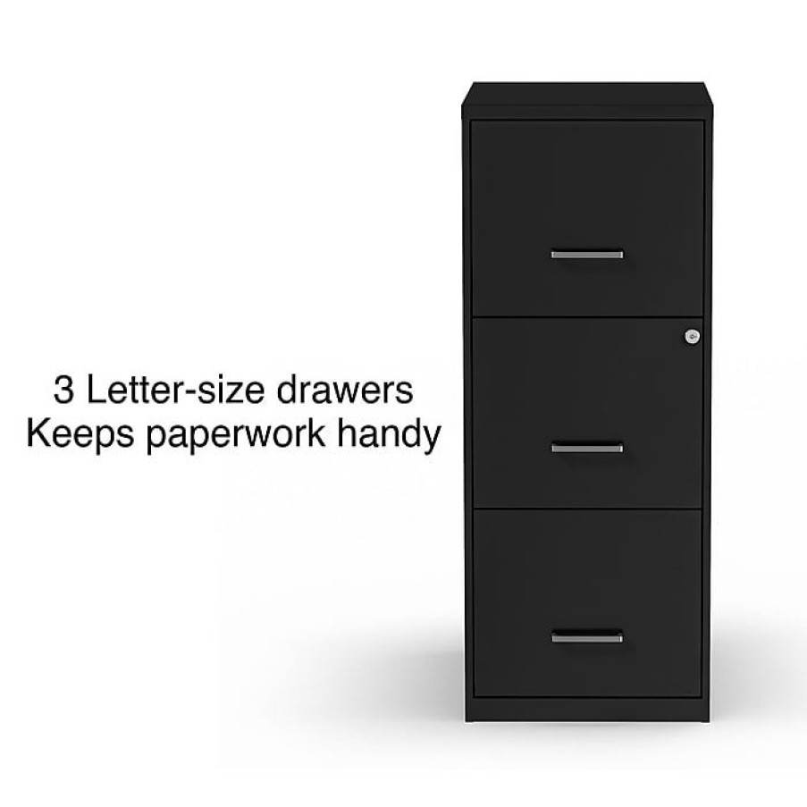 * Staples 3-Drawer Light Duty Vertical File Cabinet, Locking, Letter, Black, 18 D (52151)