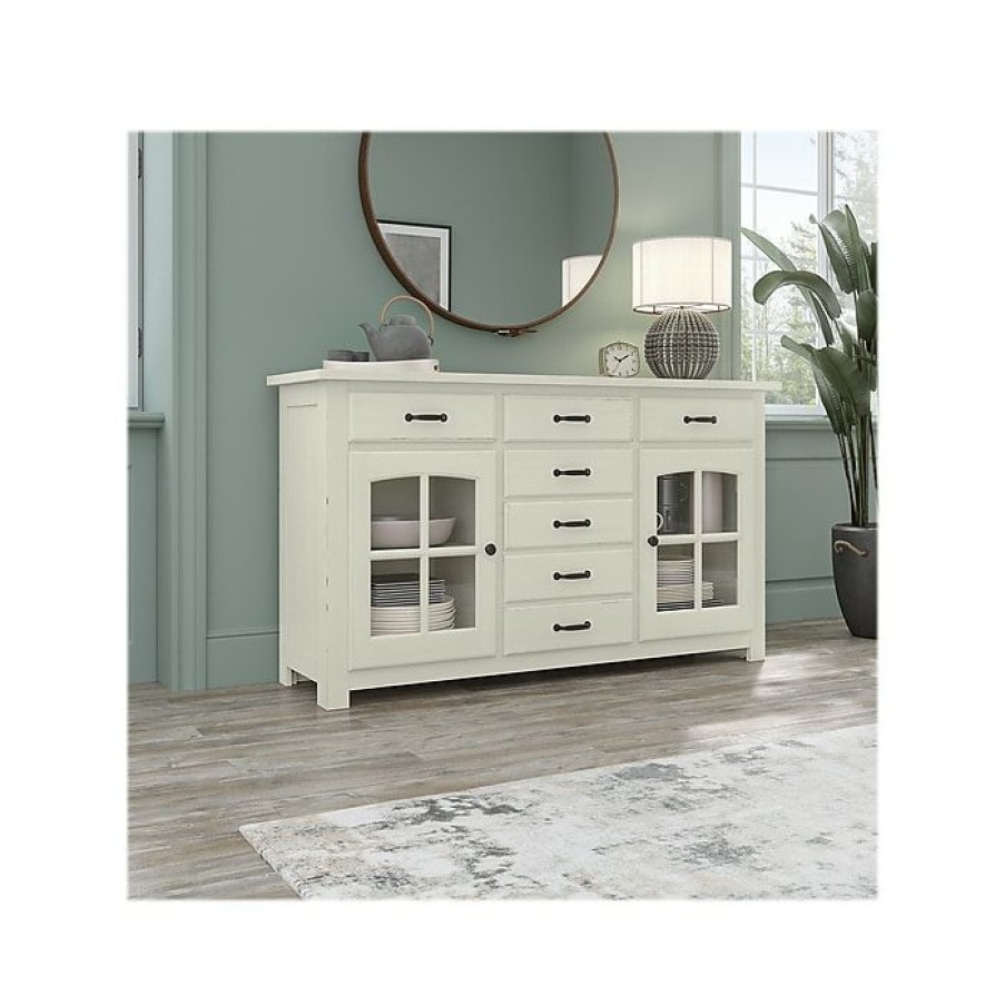 * Bush Furniture Leonis 3-Drawer Buffet Cabinet, Letter/Legal, Lakewood White, 62 (Lnt162Lwsu)