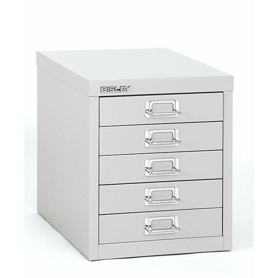 * Bisley 5 Drawer Steel Desktop Multidrawer Cabinet, Light Gray