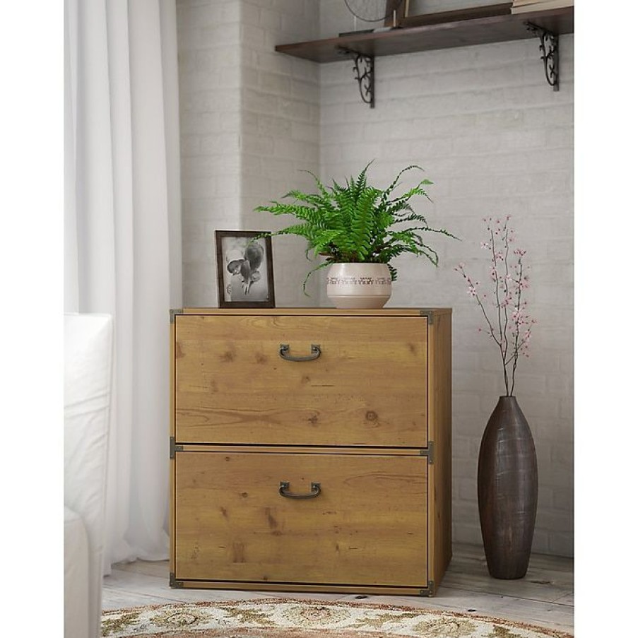 * Kathy Ireland Home By Bush Furniture Ironworks Lateral File Cabinet, Vintage Golden Pine (Ki50104-03)