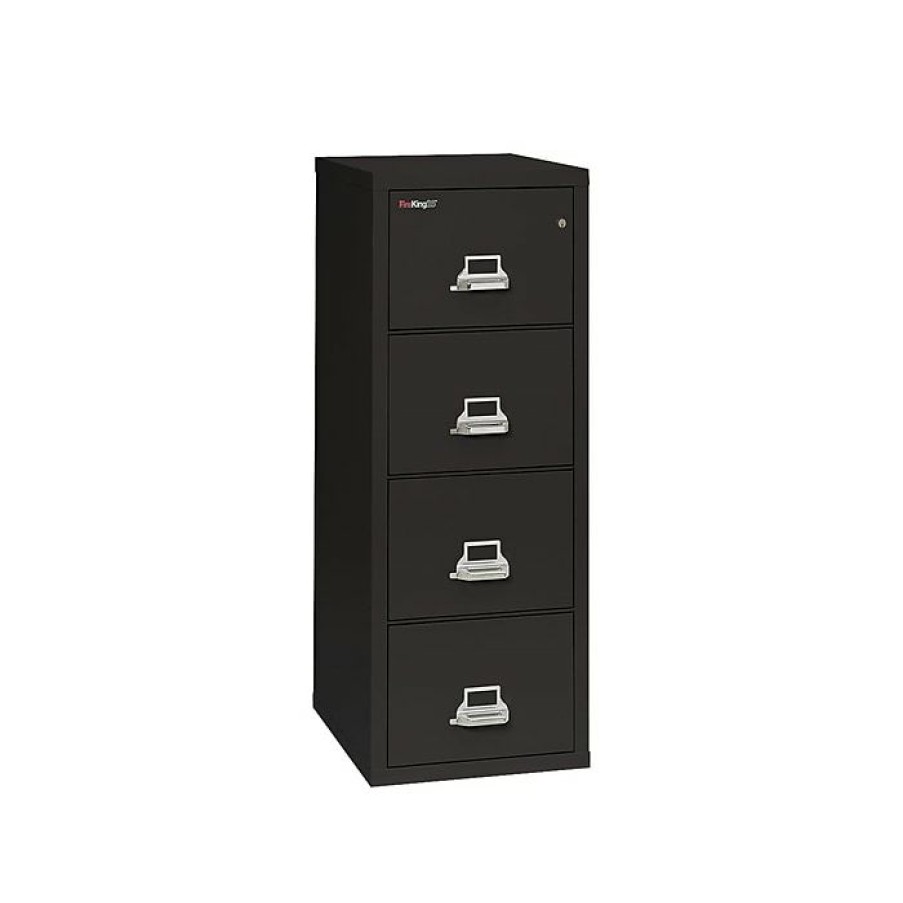 * Fireking Classic 4-Drawer Vertical File Cabinet, Fire Resistant, Letter, Black, 25 D White Glove Delivery Included (4-1825-Cbl)