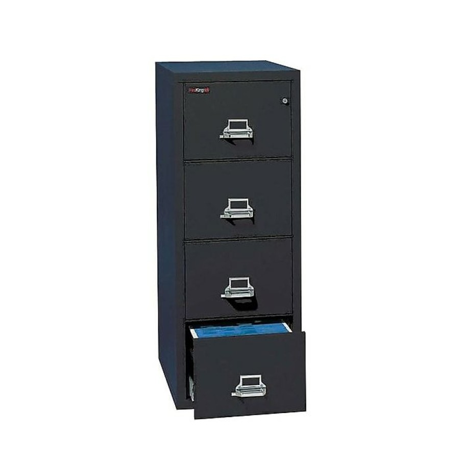 * Fireking Classic 4-Drawer Vertical File Cabinet, Fire Resistant, Letter, Black, 25 D White Glove Delivery Included (4-1825-Cbl)