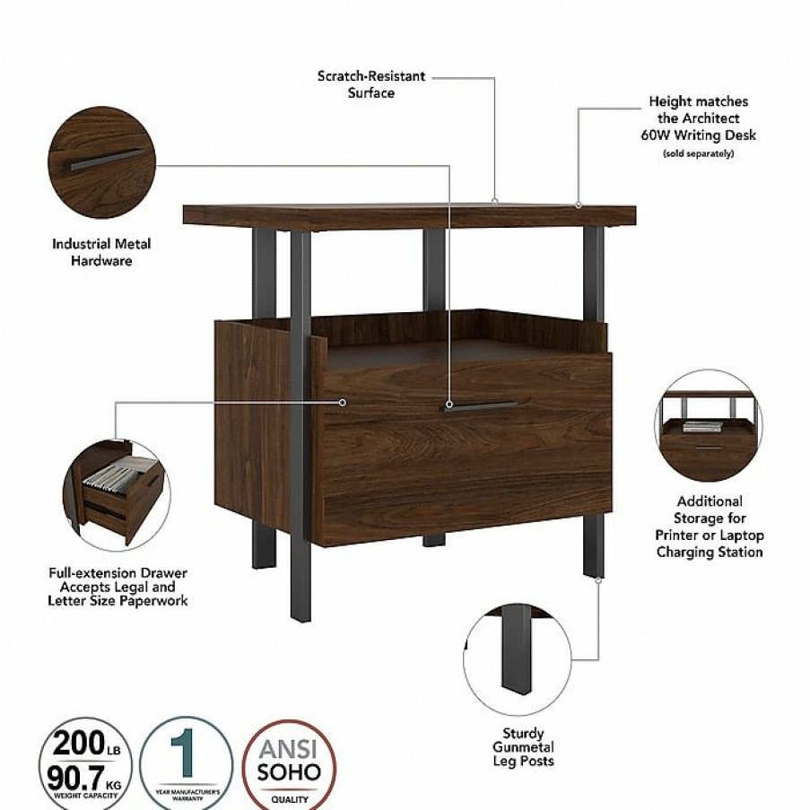 * Bush Furniture Architect 1-Drawer Lateral File Cabinet, Not Assembled, Letter/Legal, Modern Walnut, 30.35 (Acf131Mw-03)