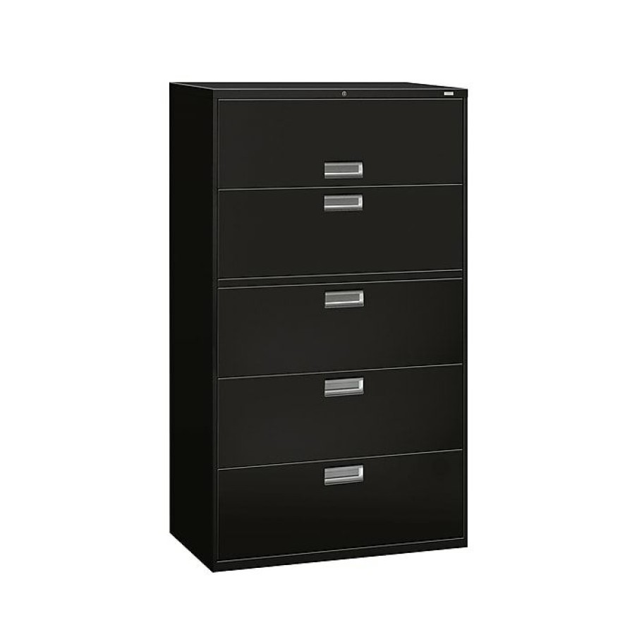 * Hon Brigade 600 Series 5-Drawer Lateral File Cabinet, Locking, Letter/Legal, Black, 42 W (Hon695Lp)