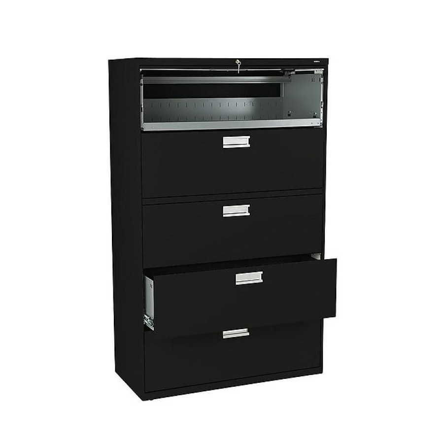 * Hon Brigade 600 Series 5-Drawer Lateral File Cabinet, Locking, Letter/Legal, Black, 42 W (Hon695Lp)