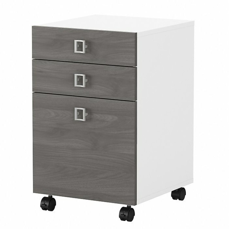 * Office By Kathy Ireland Echo 3-Drawer Vertical File Cabinet, Mobile, Letter, Pure White/Modern Gray, 16 (Ki60501-03)