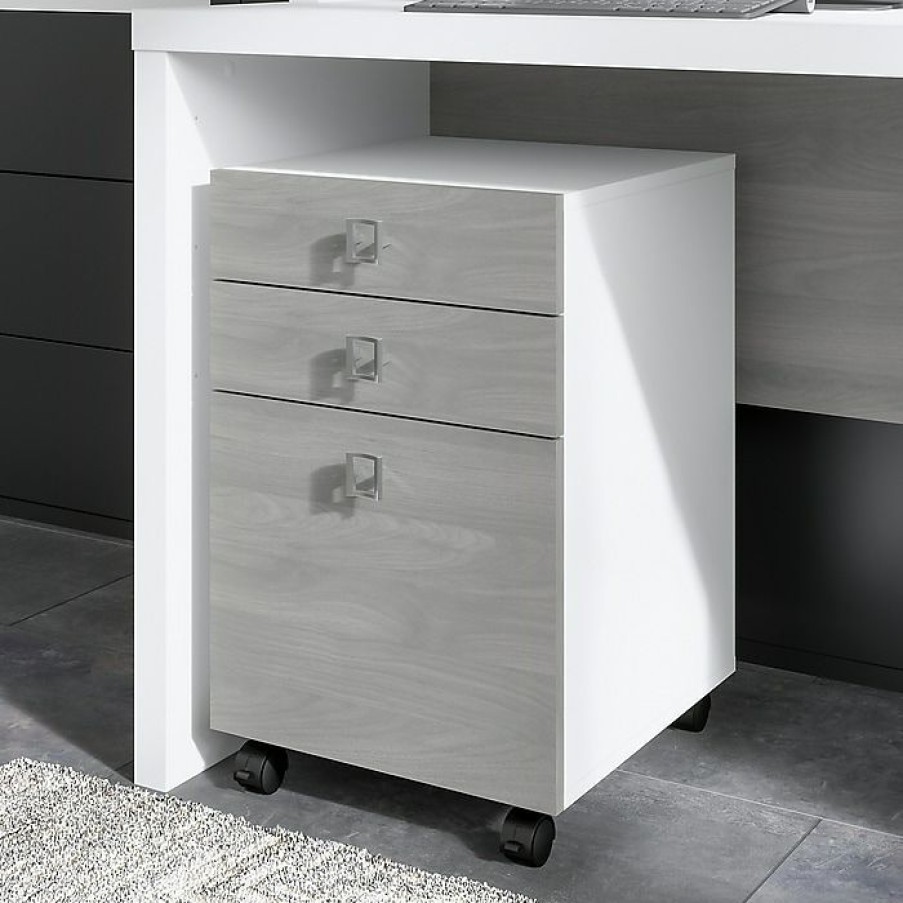 * Office By Kathy Ireland Echo 3-Drawer Vertical File Cabinet, Mobile, Letter, Pure White/Modern Gray, 16 (Ki60501-03)