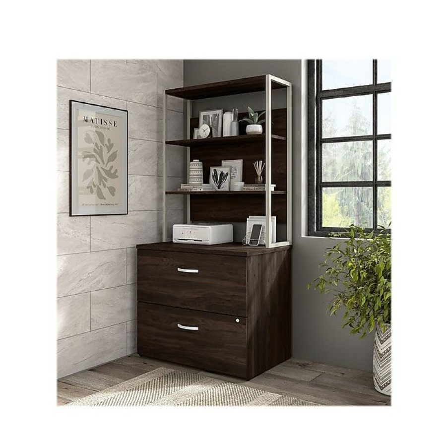 * Bush Business Furniture Hybrid 2-Drawer Lateral File Cabinet With Shelves, Letter/Legal, Black Walnut, 36 (Hyb018Bwsu)