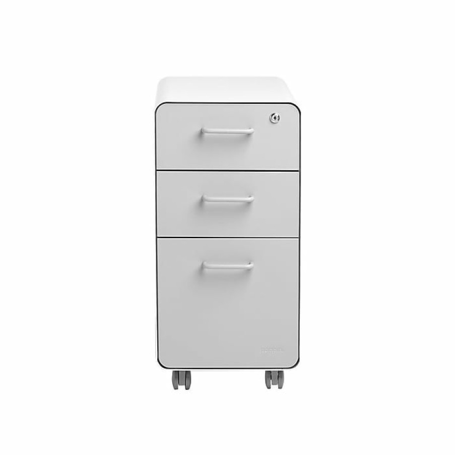 * Poppin The Sort-It-Out 3-Drawer Vertical File Cabinet, Locking, Letter/Legal, White/Light Gray, 20 (104743)