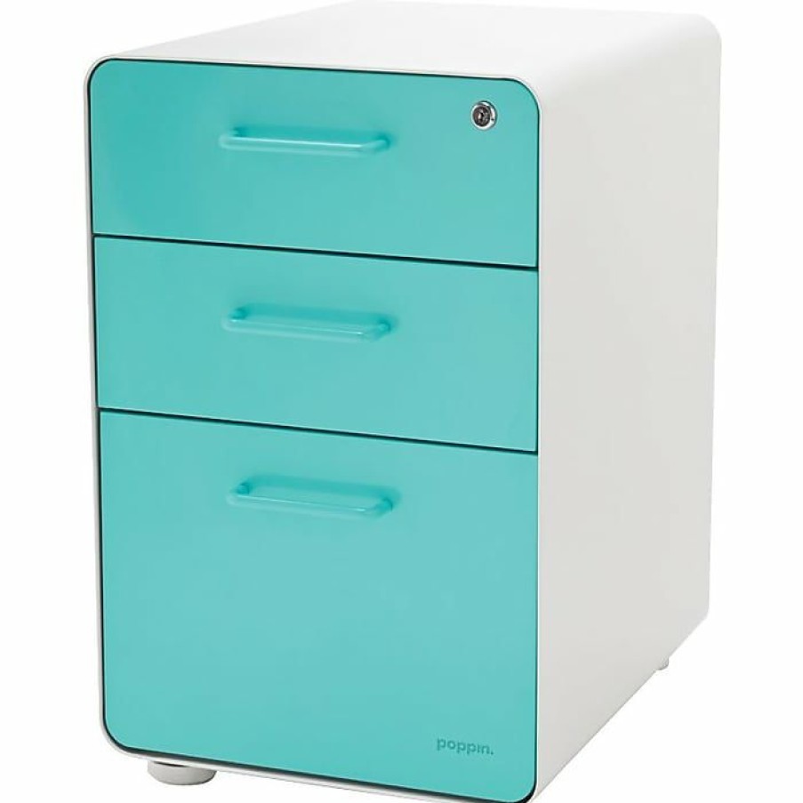 * Poppin Stow 3-Drawer File Cabinet, White + Aqua