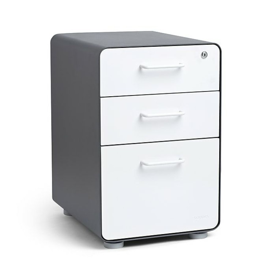 * Poppin, 3-Drawer File Cabinet, Charcoal + White (103539)