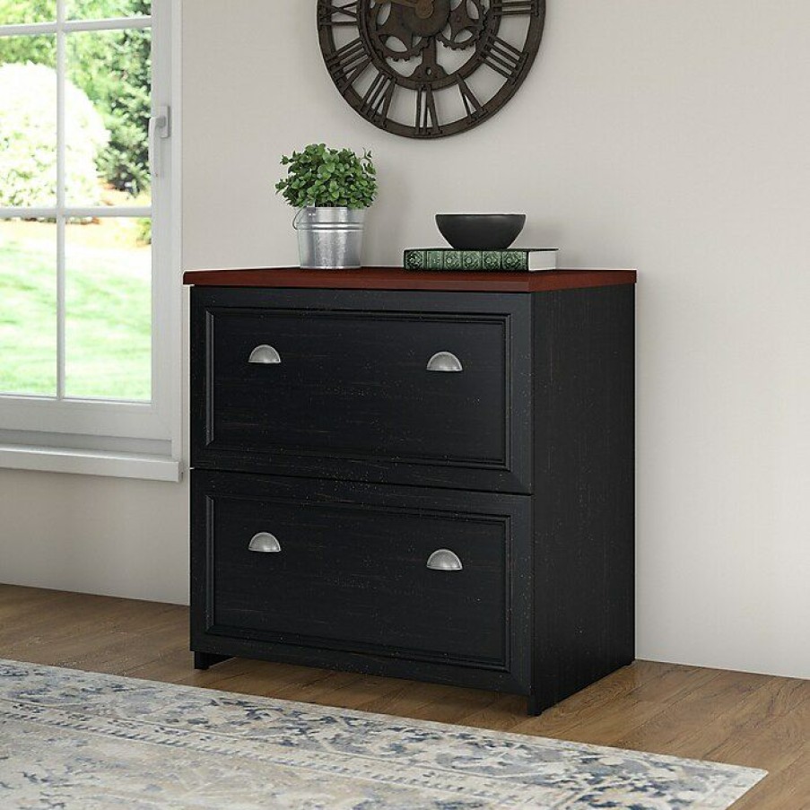 * Bush Furniture Fairview Lateral File Cabinet, Antique Black/Hansen Cherry (Wc53981-03)