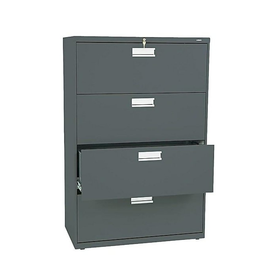 * Hon Brigade 600 Series 4-Drawer Lateral File Cabinet, Locking, Letter/Legal, Charcoal, 36 W (H684.L.S)