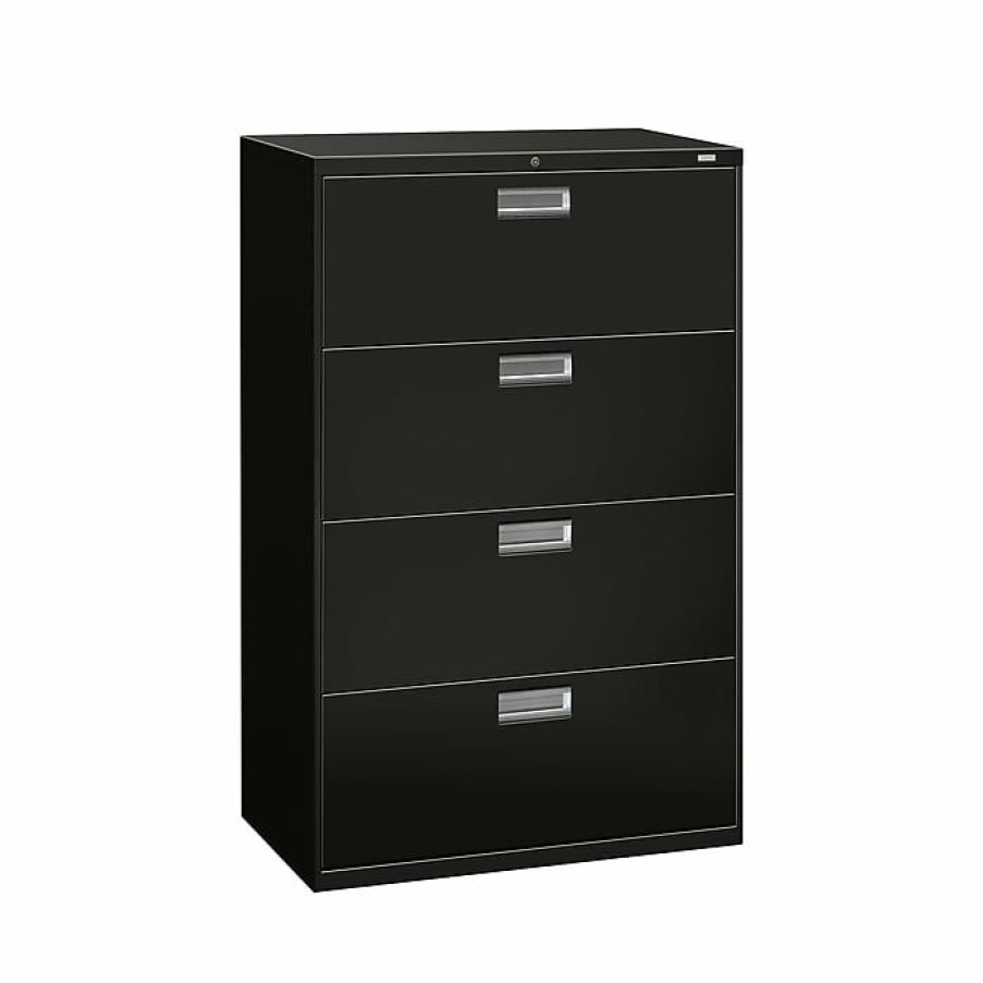 * Hon Brigade 600 Series 4-Drawer Lateral File Cabinet, Locking, Letter/Legal, Black, 36 W (H684.L.P)