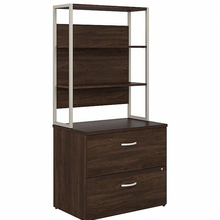 * Bush Business Furniture Hybrid 2-Drawer Lateral File Cabinet With Shelves, Letter/Legal, Black Walnut, 36 W (Hyb018Bwsufa)