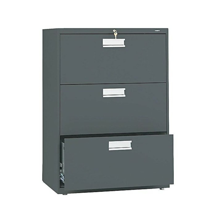 * Hon Brigade 600 Series 3-Drawer Lateral File Cabinet, Locking, Letter/Legal, Charcoal, 30 W (H673.L.S)