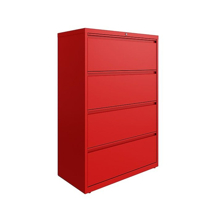 * Hirsh Hl10000 Series 4-Drawer Lateral File Cabinet, Locking, Letter/Legal, Lava Red, 36 (24255)