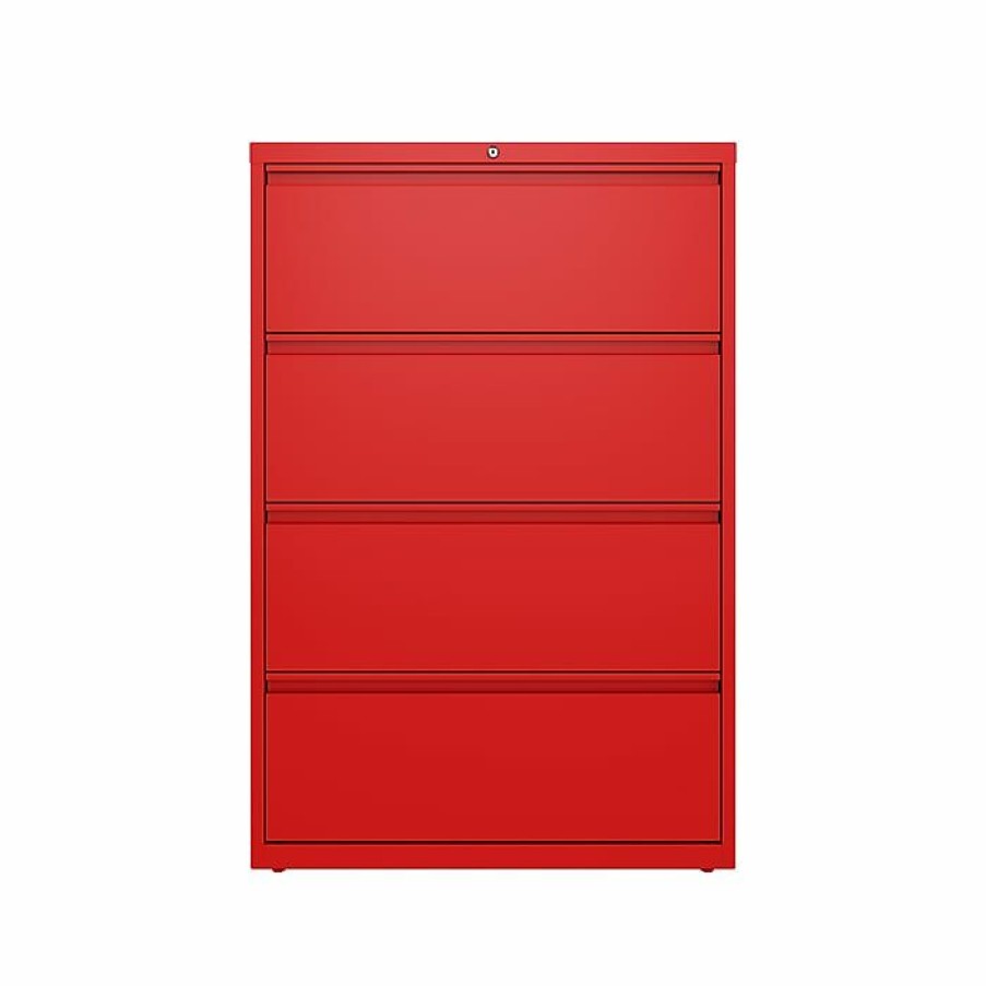 * Hirsh Hl10000 Series 4-Drawer Lateral File Cabinet, Locking, Letter/Legal, Lava Red, 36 (24255)