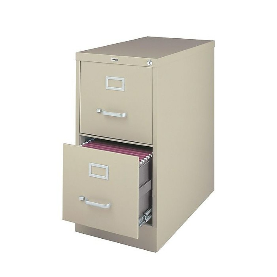 * Staples 2-Drawer Vertical File Cabinet, Locking, Letter, Putty/Beige, 26.5 D (13440D-Cc)