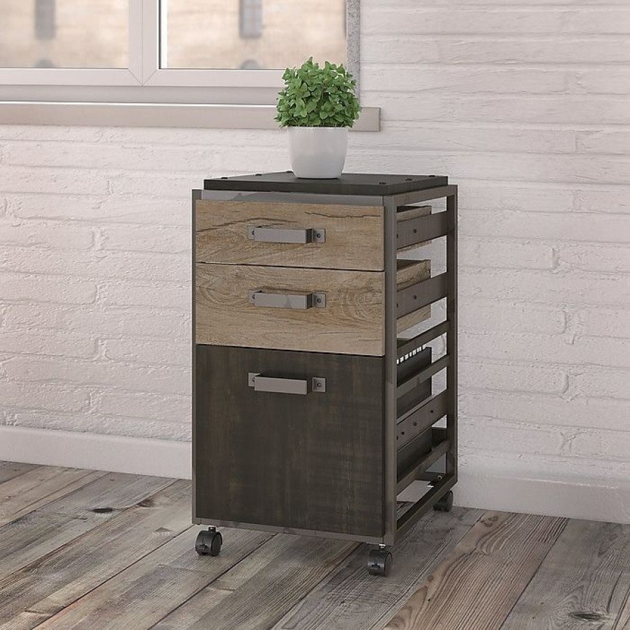 * Bush Furniture Refinery 3 Drawer Mobile File Cabinet, Rustic Gray (Rff116Rg-03)