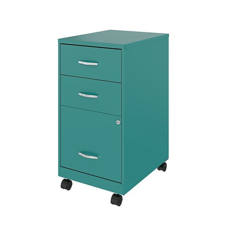 * Space Solutions 3-Drawer Vertical File Cabinet, Mobile, Letter, Teal, 18 (24431)