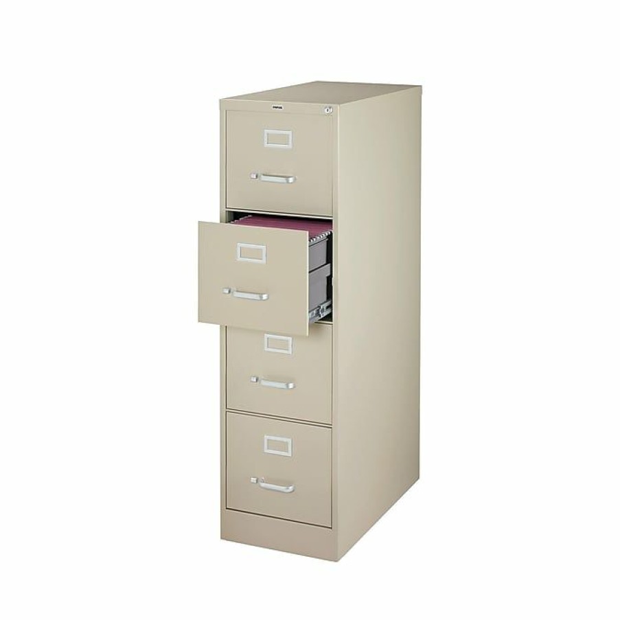 * Staples Commercial 4 File Drawer Vertical File Cabinet, Locking, Putty/Beige, Letter, 26.5 D (13443D)