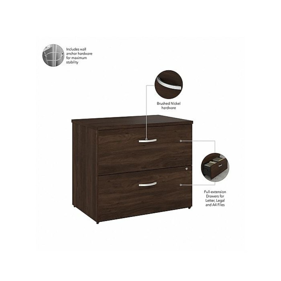 * Bush Business Furniture Hybrid 2-Drawer Lateral File Cabinet, Letter/Legal, Black Walnut, 36 (Hyf136Bwsu-Z)