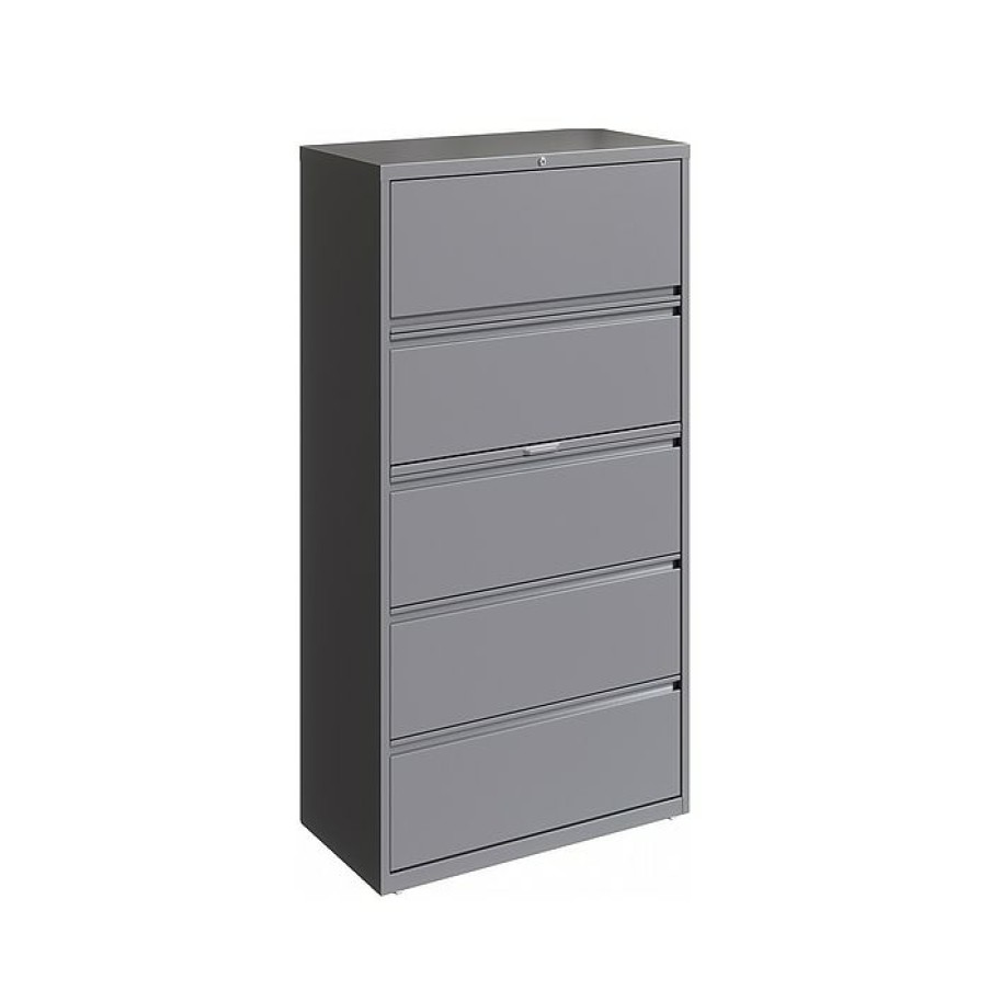 * Hirsh Hl10000 Series 5-Drawer Lateral File Cabinet, Locking, Letter/Legal, Arctic Silver, 36 (23747)