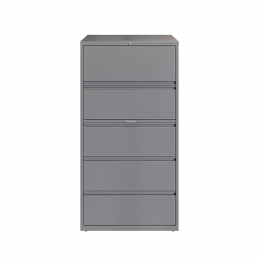 * Hirsh Hl10000 Series 5-Drawer Lateral File Cabinet, Locking, Letter/Legal, Arctic Silver, 36 (23747)