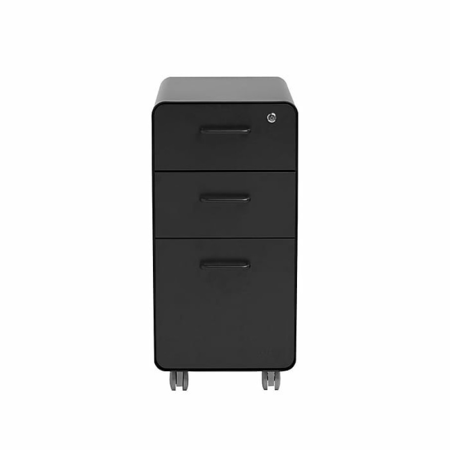 * Poppin The Sort-It-Out 3-Drawer Vertical File Cabinet, Locking, Letter/Legal, Black, 20 (104741)