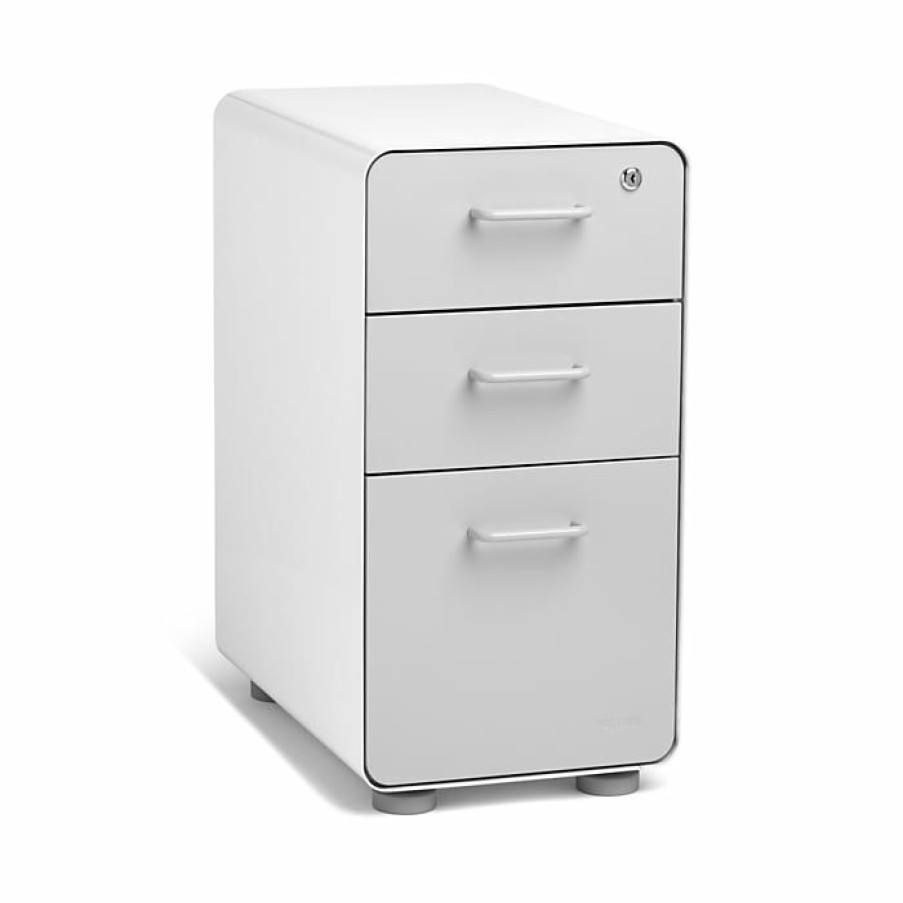 * Poppin White + Light Gray Slim Stow 3-Drawer Vertical File Cabinet, Light Gray (104668)