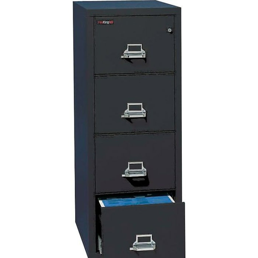 * Fireking Fire King 1-Hour Fire Resistant Vertical File Cabinet, Legal, 4-Drawer, Black, 31 1/2 D, Truck To Loading Dock