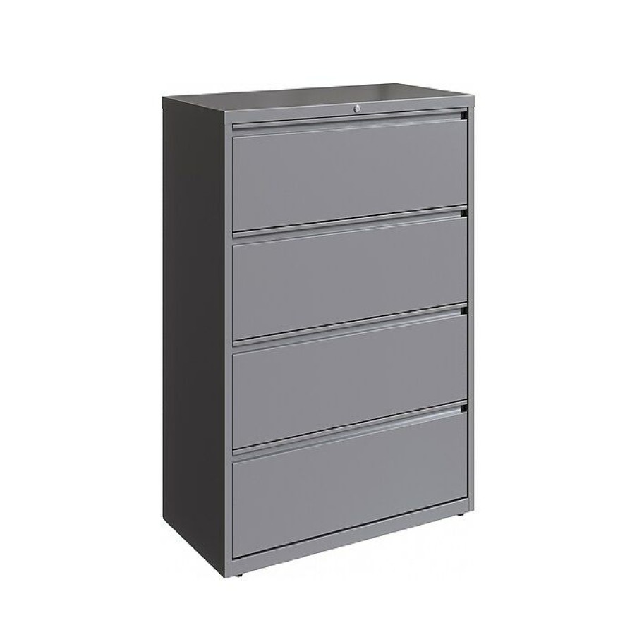 * Hirsh Hl10000 Series 4-Drawer Lateral File Cabinet, Locking, Letter/Legal, Arctic Silver, 36 (23746)