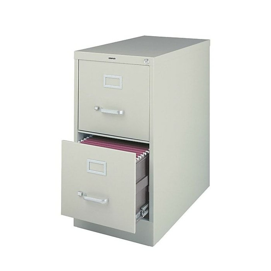 * Staples 2 File Drawers Vertical File Cabinet, Locking, Gray, Letter, 26.5 D (13442D)