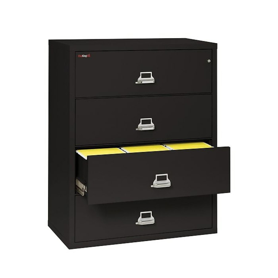 * Fireking Classic 4-Drawer Lateral File Cabinet, Fire Resistant, Letter/Legal, Black, 44.5 W (4-4422-Cbl)